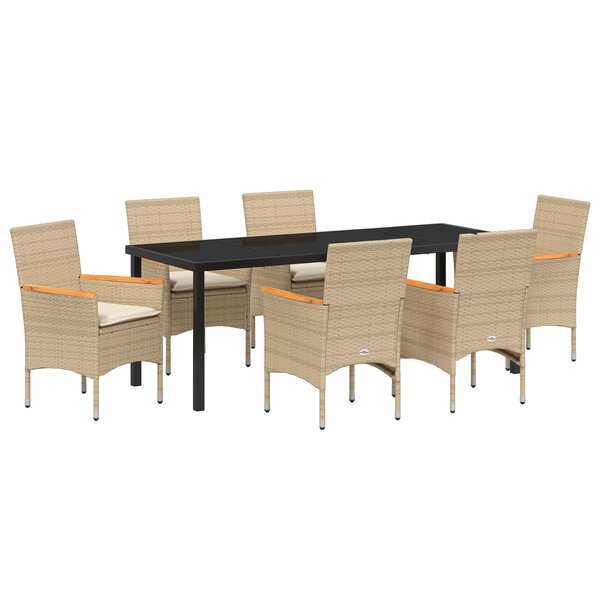Ensemble de salle à manger de jardin 7 pièces avec coussins en poly rotin beige