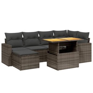 vidaXL Salon de jardin avec coussins 7 Pièces gris résine tressée