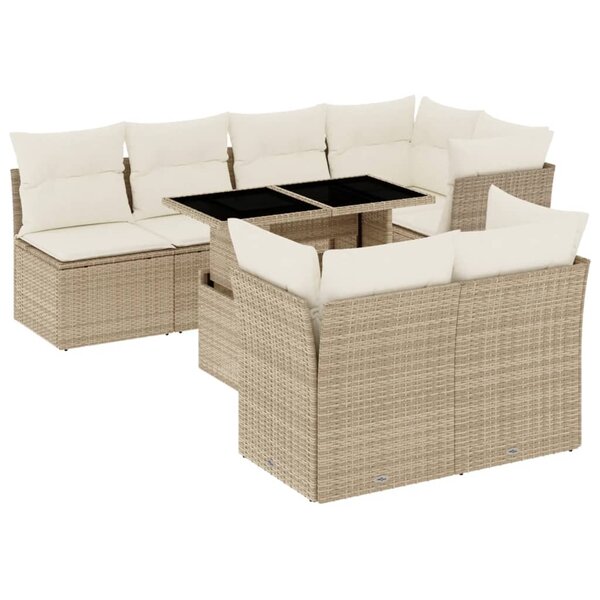 vidaXL Salon de jardin avec coussins 8 Pièces beige résine tressée