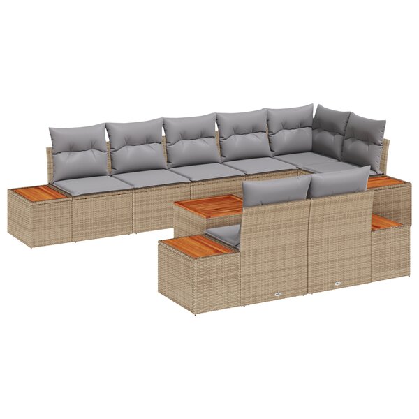 Ensemble de canapé de jardin 9 pièces avec coussins beige en rotin synthétique