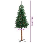 vidaXL Sapin de Noël mince avec bois véritable et cônes vert 150cm PVC