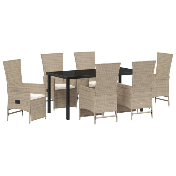 vidaXL Ensemble de salle à manger de jardin 7 pièces avec coussins beige en rotin poly