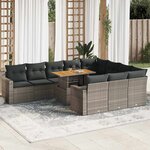 vidaXL Salon de jardin 11 Pièces avec coussins gris résine tressée