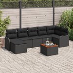 Ensemble de Sofa de Jardin 8 Pièces avec Coussins Noir Poly Rattan Acacia