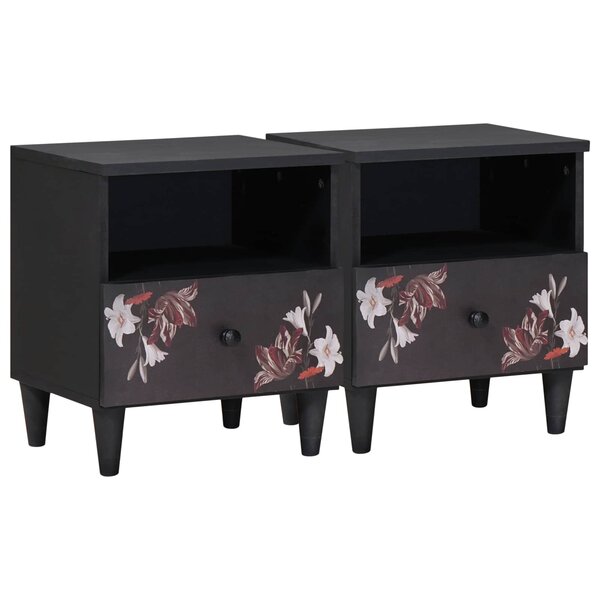 vidaXL Table de chevet avec tiroir 2 Pièces Marron 40 x 33 x 46 cm