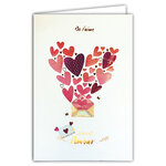 69-3136 Carte Je t'aime Lettre d'Amour Cœurs qui s'envolent d'une Enveloppe Peinture Aquarelle Romantique -Finitions Dorure Or Doré + Gaufrage en Relief +1 Enveloppe Format 12x17cm -Fabriqué en Europe