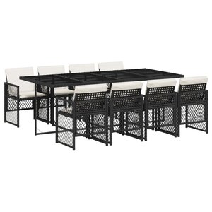 vidaXL Ensemble à manger de jardin 9Pièces coussins noir résine tressée