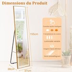 Miroir pleine longueur avec lumières led miroir éclairé par led cadre en aluminium intensité variable éclairage 3 couleurs or 20_0008923