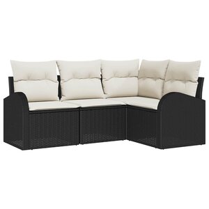 vidaXL Ensemble de canapé de jardin avec coussin 4 Pièces Noir Poly rotin