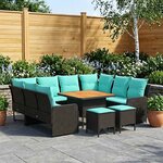 vidaXL Ensembles de meubles 8 Pièces Noir et turquoise Rotin PE