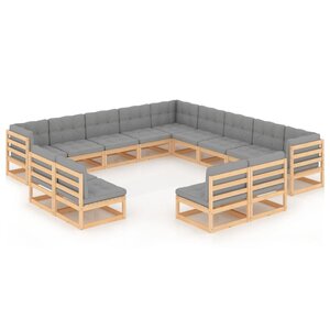 vidaXL Salon de jardin 13 Pièces avec coussins Bois de pin massif