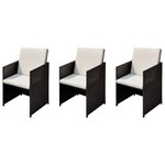vidaXL Chaises de jardin 3 Pièces Marron 56 x 52 x 87 cm Poly rotin