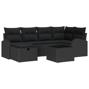 vidaXL Ensemble de canapé de jardin avec coussin 7 Pièces Noir Poly rotin