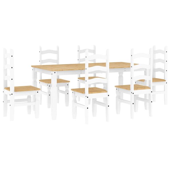 vidaXL Ensemble à manger Panama 7 Pièces blanc bois de pin massif