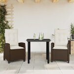 vidaXL Ensemble à manger de jardin 3 Pièces et coussins marron poly rotin