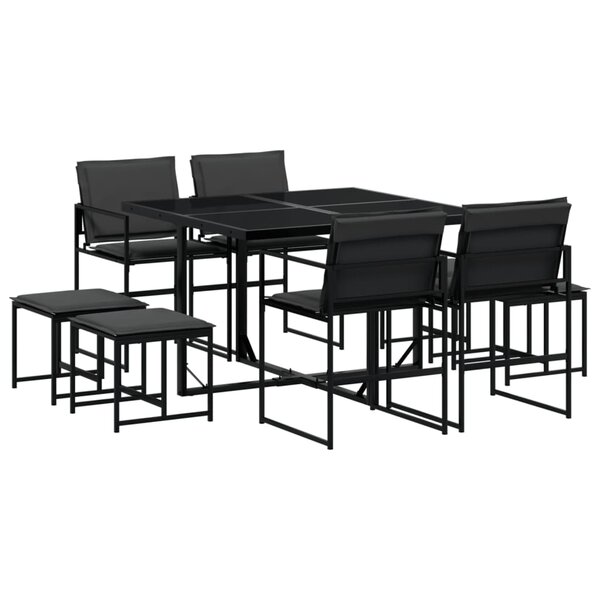 vidaXL Ensemble à manger de jardin avec coussins 9 Pièces noir textilène