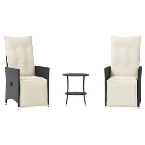 vidaXL Ensemble de bistro 3 Pièces avec coussins noir résine tressée