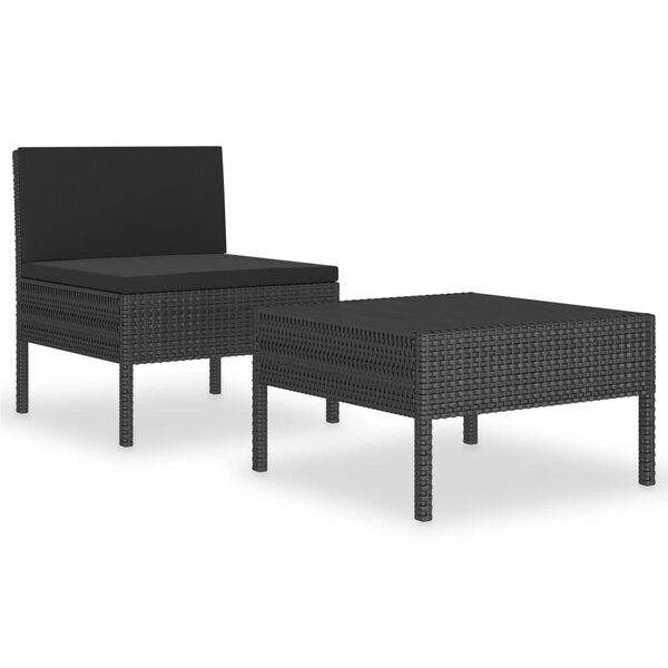 vidaXL Salon de jardin 2 Pièces avec coussins Résine tressée Noir