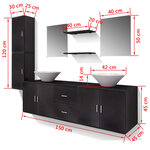vidaXL Mobilier de salle de bain avec lavabo 9 Pièces Noir