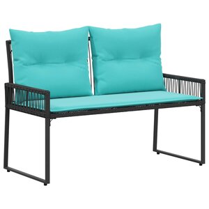 vidaXL Banc extérieur avec coussin 4 Pièces Noir et turquoise polyrotin
