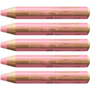 Crayon multi-talents woody 3en1 rond rose pastel x 5 stabilo