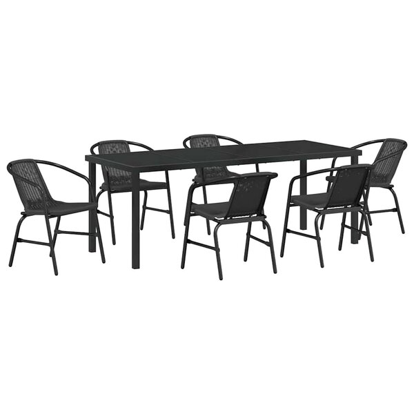 vidaXL Ensemble de salle à manger pour jardin 7 Pièces Noir