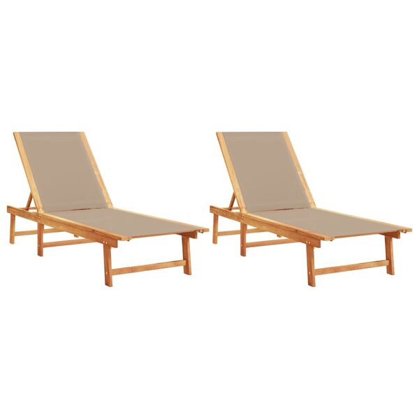 vidaXL Chaises longues lot de 2 taupe bois acacia solide et textilène