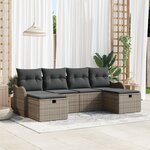 Ensemble de canapé de jardin 6 pièces avec coussins gris en polyrotin
