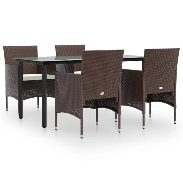 vidaXL Ensemble à manger de jardin coussins 5 Pièces Marron/noir