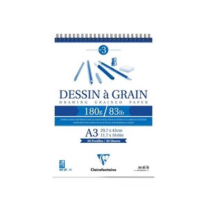 Bloc dessin à grain encollé A3 180g 30 feuilles CLAIREFONTAINE