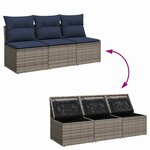 vidaXL Canapé de jardin avec coussins 3 places gris résine tressée