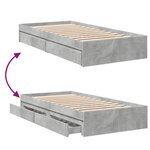 vidaXL Cadre de lit avec tiroirs sans matelas gris béton 90x200 cm