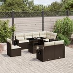 vidaXL Salon de jardin avec coussins 9 Pièces marron résine tressée