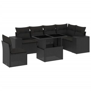 vidaXL Salon de jardin 7 Pièces avec coussins noir résine tressée