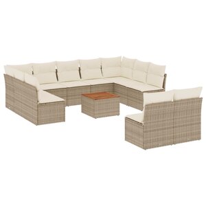 vidaXL Salon de jardin avec coussins 12 Pièces beige résine tressée