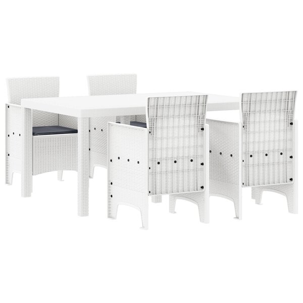 vidaXL Ensemble de Dîner de Jardin 5 Pièces avec Coussins Blanc Poly Rattan