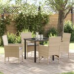 vidaXL Ensemble de salle à manger pour jardin 5 Pièces Beige Poly rotin