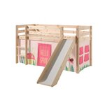 PINO Lit Compact avec Toboggan Pin Massif Nature + Rideau de lit Spring
