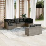 vidaXL Salon de jardin 9 Pièces avec coussins gris résine tressée