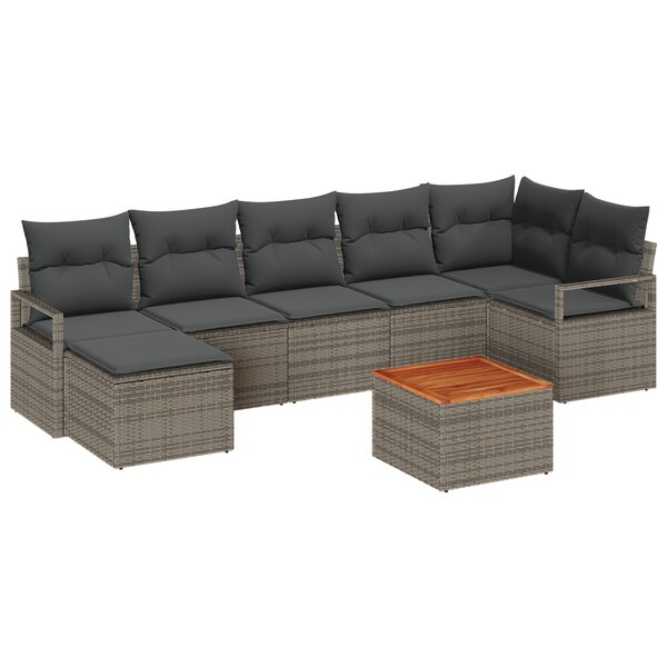 Ensemble de Canapé de Jardin 8 pièces avec Coussins Gris Rattan Synthétique Acacia