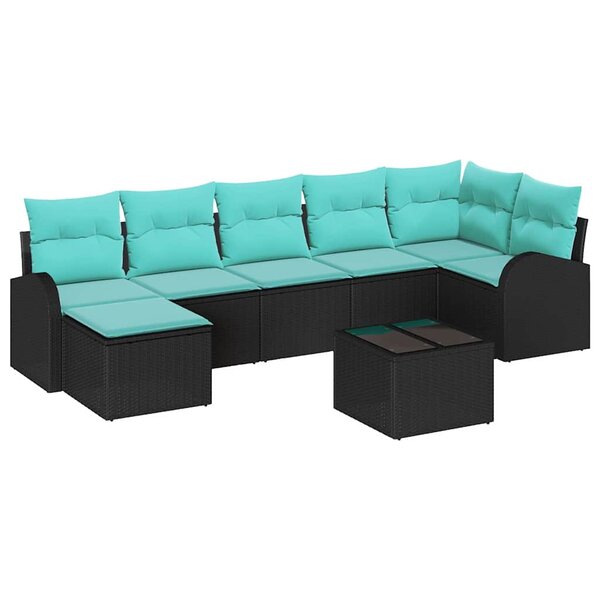 vidaXL Ensemble de Canapés 8 Pièces Noir et turquoise polyrotin