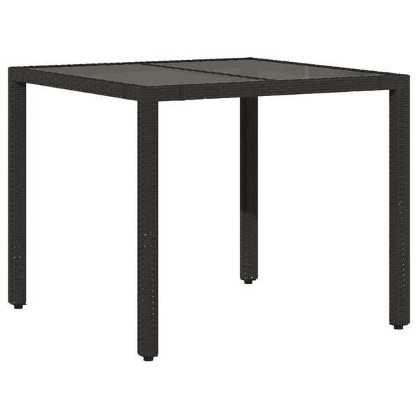 vidaXL Table de jardin dessus en verre Noir 90x90x75 cm Résine tressée
