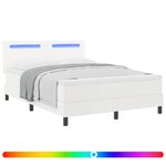 vidaXL Lit à ressorts avec bandes LED Blanc 160 x 200 cm Simili cuir