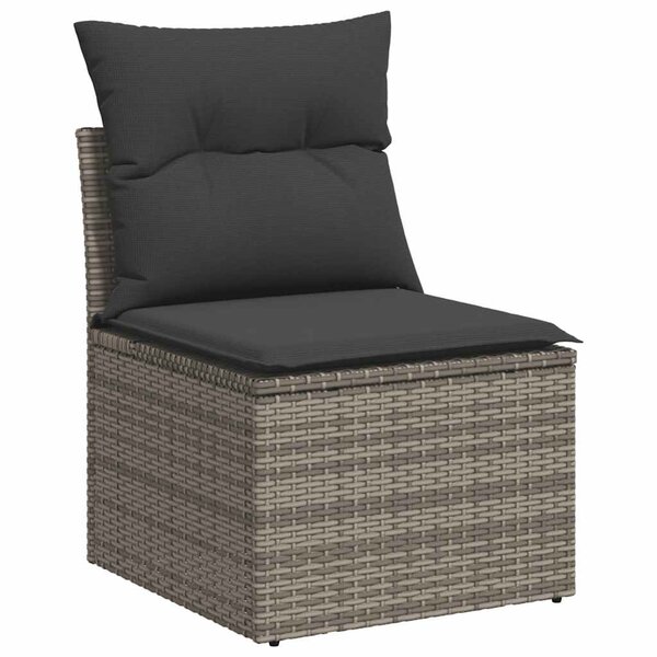 vidaXL Chaise de jardin sans accoudoirs avec coussins gris poly rotin