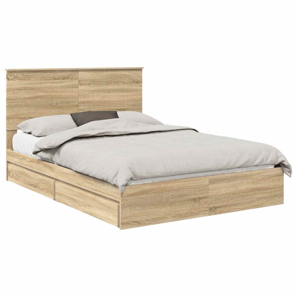 vidaXL Lit de Rangement Chêne Sonoma 140 x 200 cm Bois d'ingénierie
