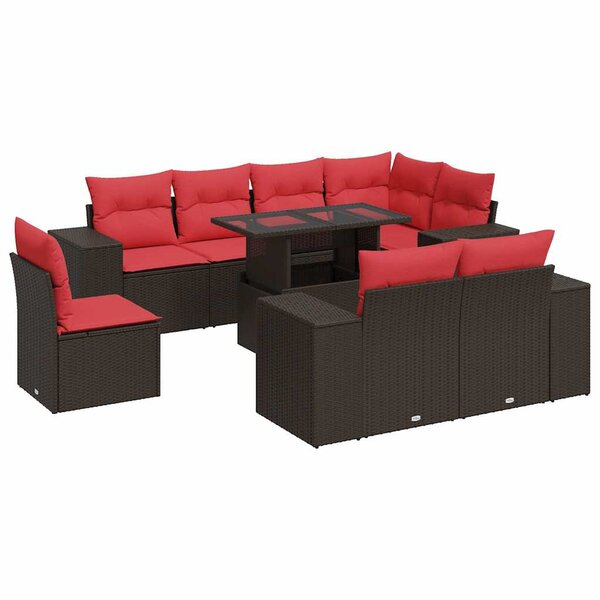 vidaXL Salon de jardin avec coussins 9Pièces marron résine tressée acacia