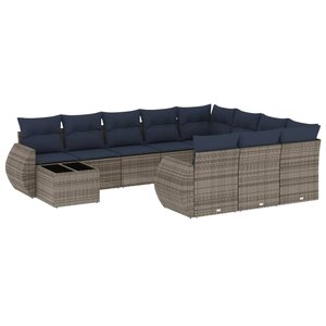 vidaXL Salon de jardin 11 Pièces avec coussins gris résine tressée