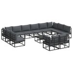 vidaXL Ensemble de canapé de jardin avec coussin 13 Pièces Noir Aluminium