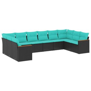 vidaXL Salon de jardin 10 Pièces avec coussins noir résine tressée
