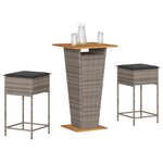 vidaXL Ensemble de bar de jardin 3 Pièces et coussins gris résine tressée